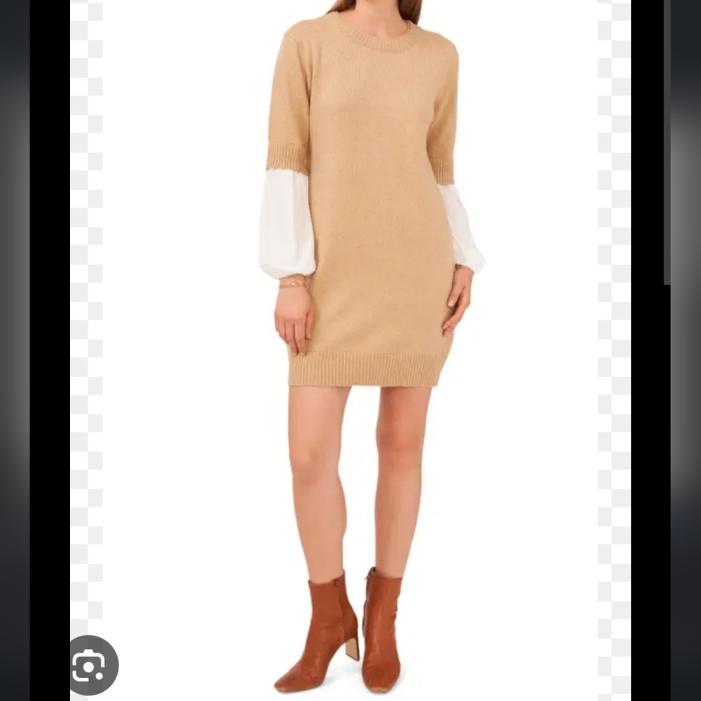 NWT Vince Camuto Layered Mixed Media Long Sleeve Sweater Dress Size XS